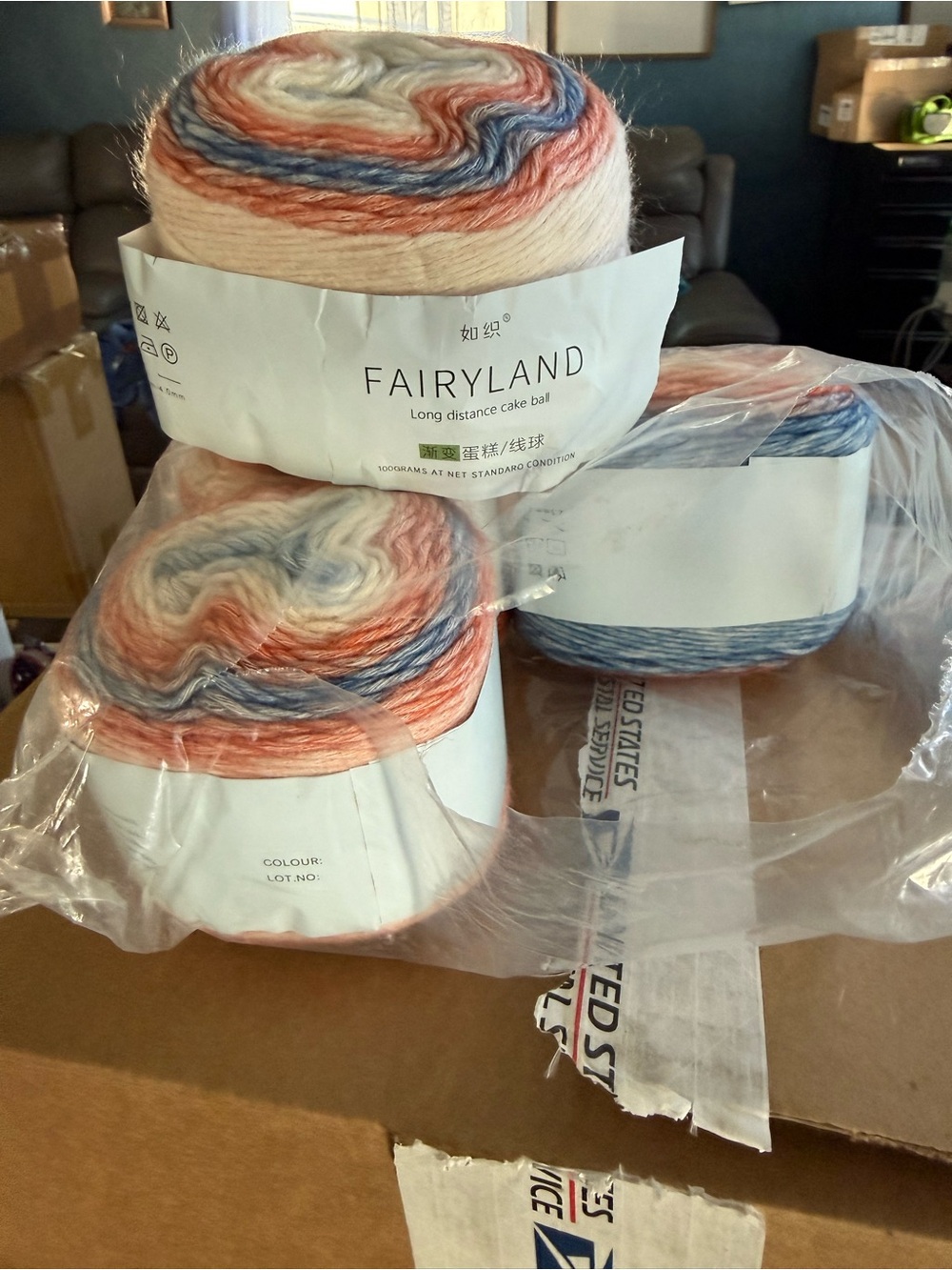 Multicolor Long Distance Cake Ball Yarn - Cream, Blue & Coral